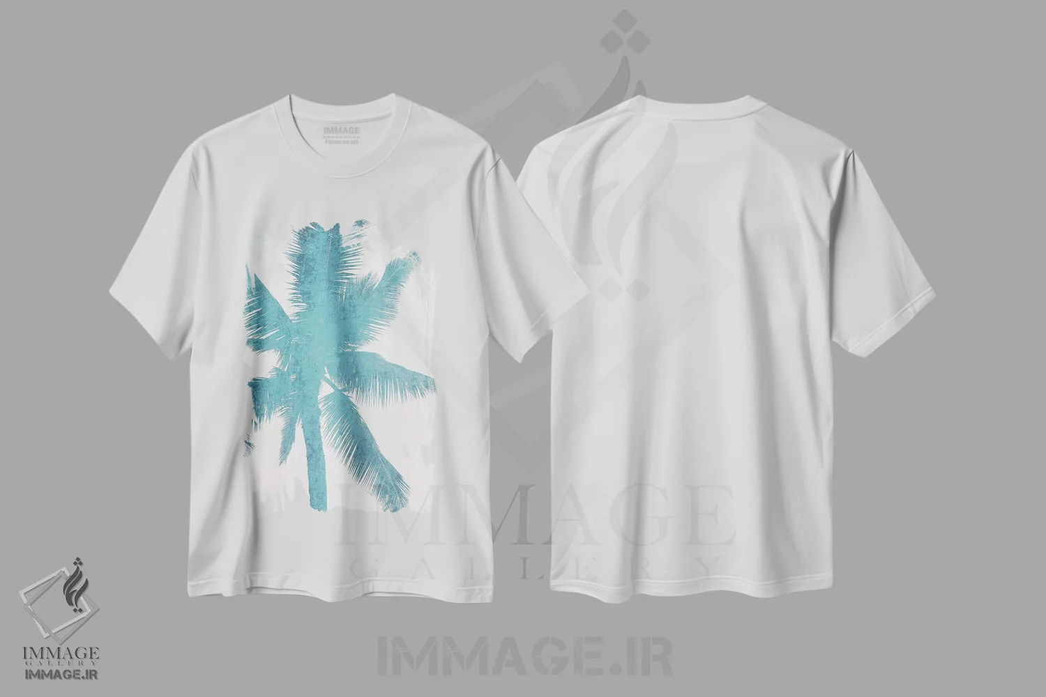 تیشرت سفید طرح دار "نخل های آبی I"، تزئینی اثر ایرنا اورلوف | فروشگاه ایماژ