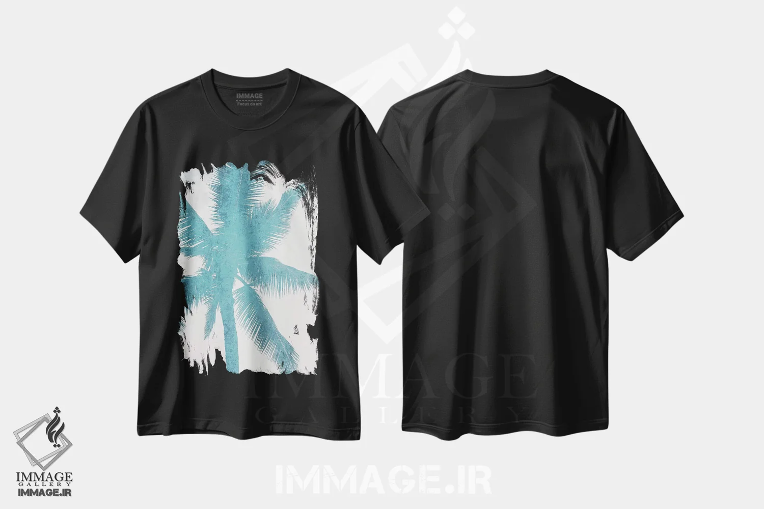تیشرت مشکی طرح دار "نخل های آبی I"، تزئینی اثر ایرنا اورلوف | immage.ir