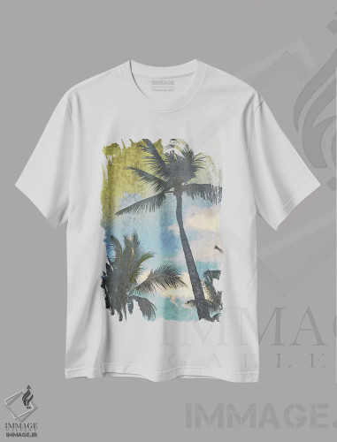 تیشرت سفید طرح دار "نخل های کالیفرنیا I-I"، مدیوم اثر ایرنا اورلوف | فروشگاه ایماژ