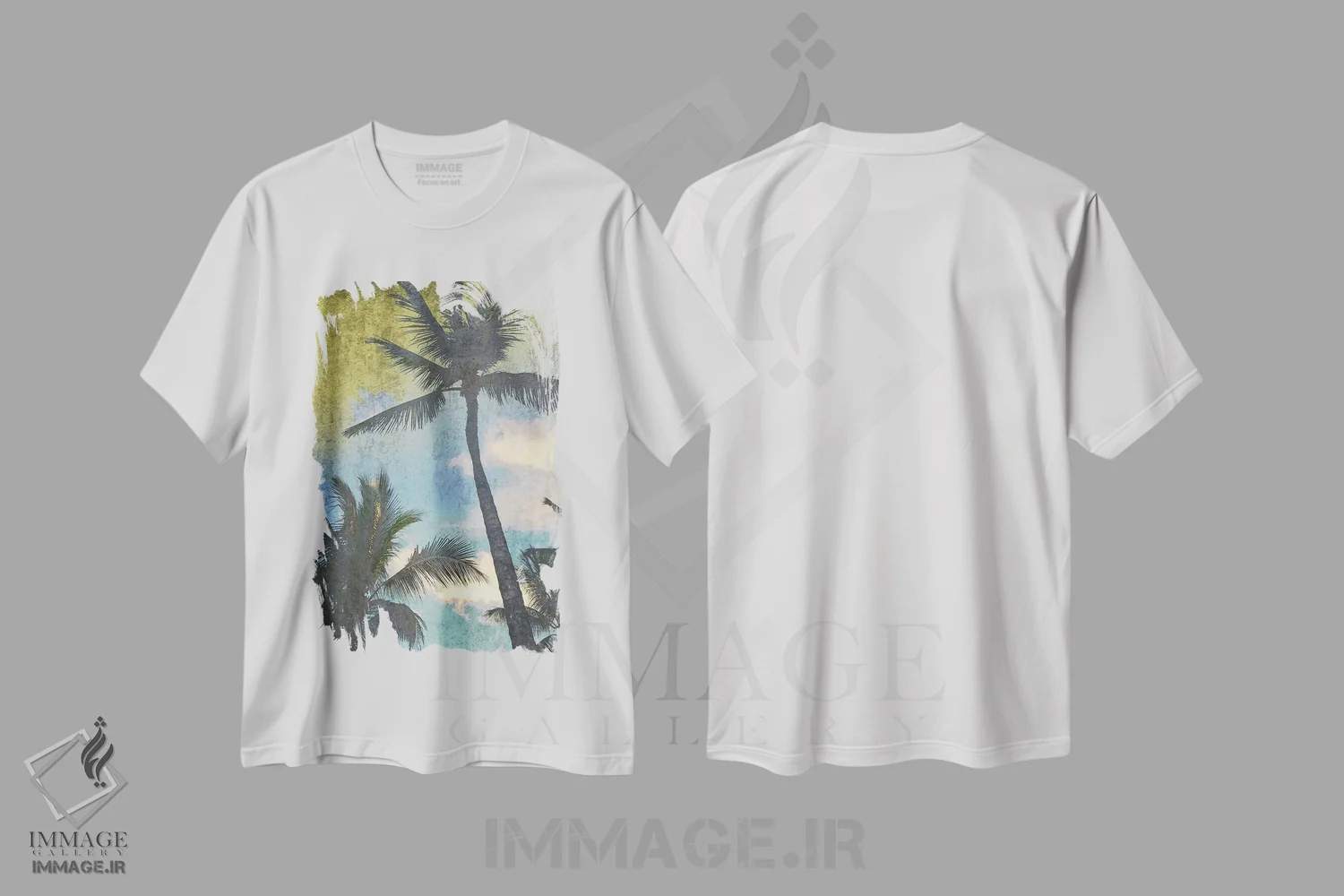 تیشرت سفید طرح دار "نخل های کالیفرنیا I-I"، مدیوم اثر ایرنا اورلوف | فروشگاه ایماژ