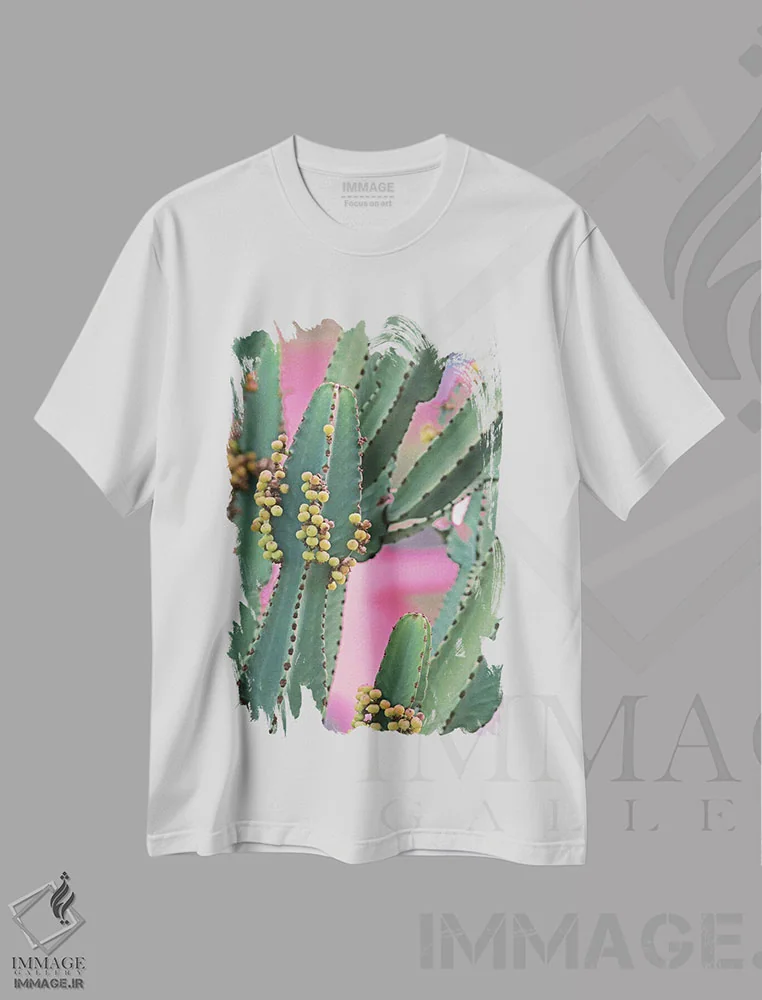تیشرت سفید طرح دار "در حال و هوای کاکتوس II"، مدیوم اثر ایرنا اورلوف | فروشگاه ایماژ