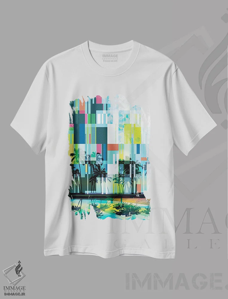 تیشرت سفید طرح دار "نخل های مدرن میانه قرن II"، تزئینی اثر ایرنا اورلوف | immage.ir