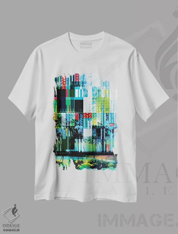 تیشرت سفید طرح دار "نخل های مدرن میانه قرن III"، تزئینی اثر ایرنا اورلوف | فروشگاه ایماژ