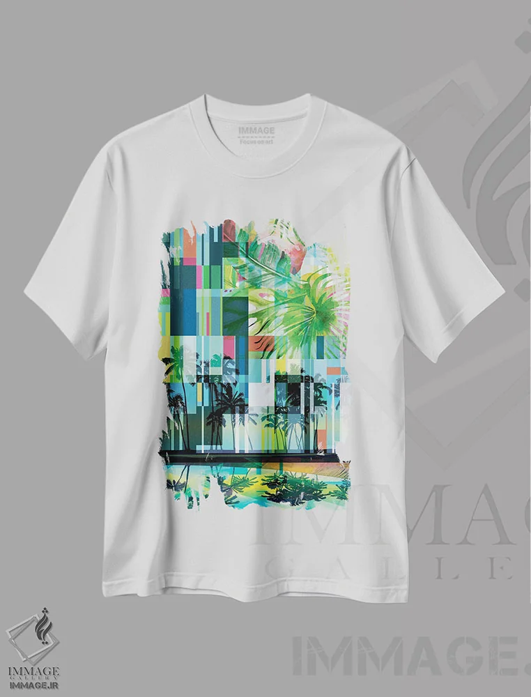 تیشرت سفید طرح دار "نخل های مدرن میانه قرن IV"، تزئینی اثر ایرنا اورلوف | immage.ir