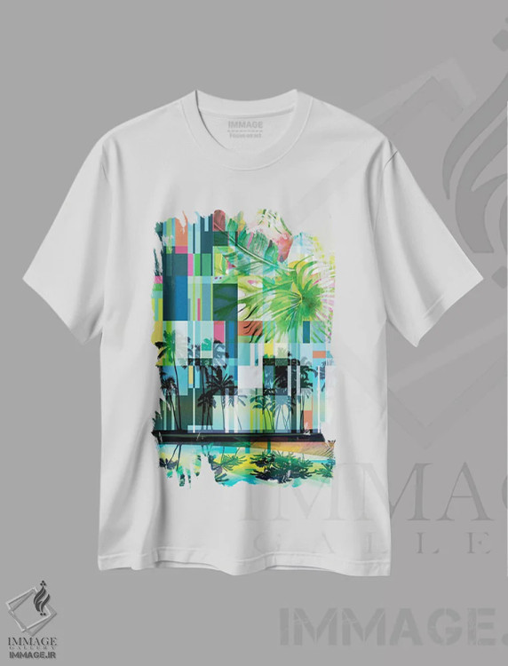 تیشرت سفید طرح دار "نخل های مدرن میانه قرن IV"، تزئینی اثر ایرنا اورلوف | immage.ir