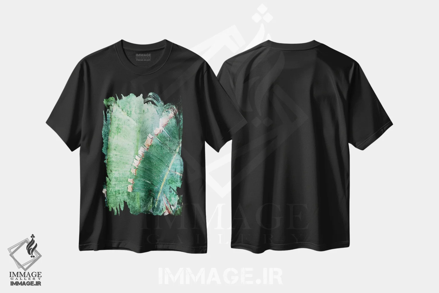 تیشرت مشکی طرح دار "برگ های نخل در آفتاب I"، تزئینی اثر ایرنا اورلوف | immage.ir