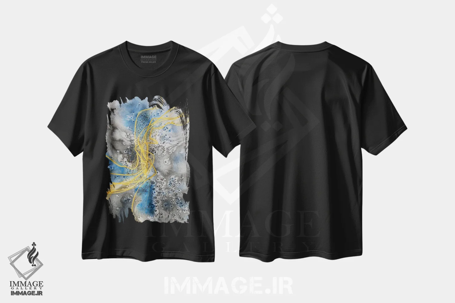 تیشرت مشکی طرح دار "آبرنگ انتزاعی ساحلی VII" اثر ایرنا اورلوف | فروشگاه ایماژ