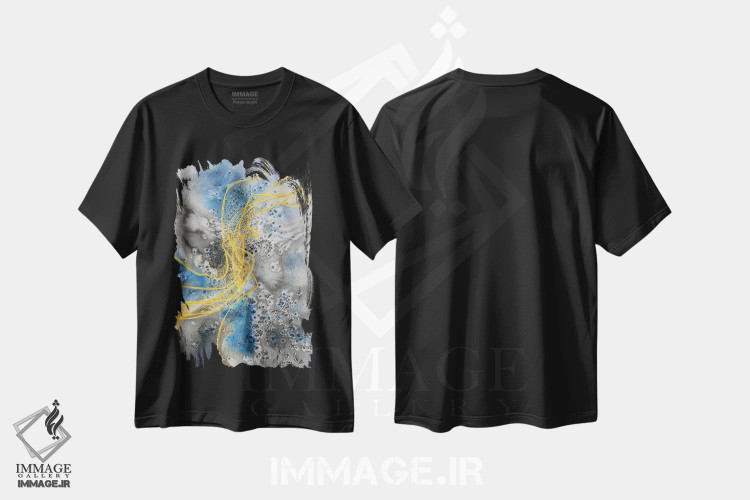 تیشرت مشکی طرح دار "آبرنگ انتزاعی ساحلی VII" اثر ایرنا اورلوف | فروشگاه ایماژ