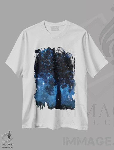 تیشرت سفید طرح دار "آسمان نیمه شب II"، دکور معاصر اثر ایرنا اورلوف | فروشگاه ایماژ