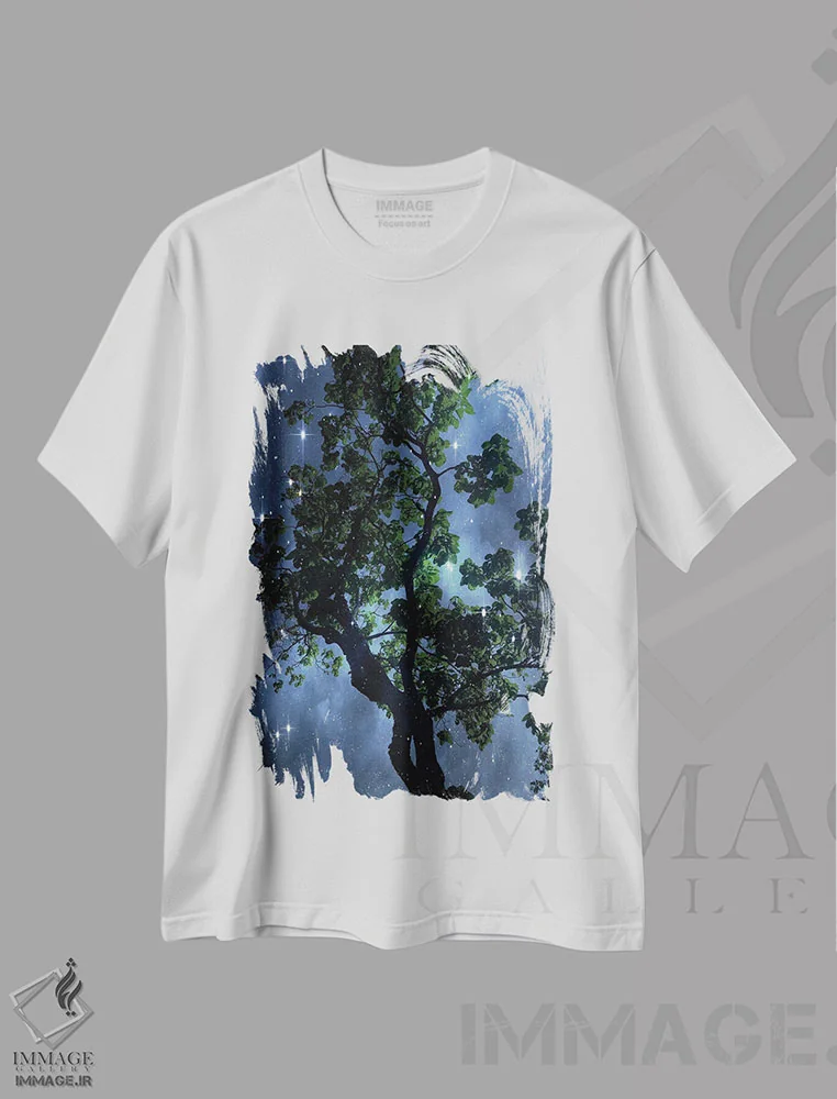 تیشرت سفید طرح دار "آسمان نیمه شب III"، دکور معاصر اثر ایرنا اورلوف | immage.ir