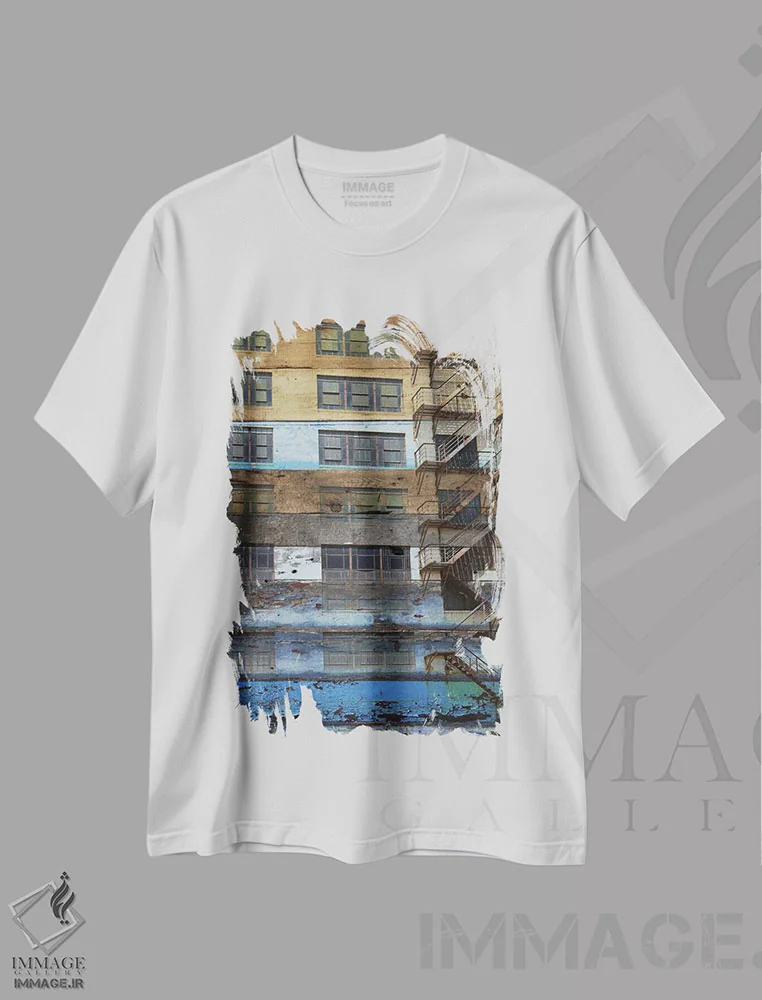 تیشرت سفید طرح دار "ساختمان II"، دکوراسیون جایگزین اثر ایرنا اورلوف | immage.ir