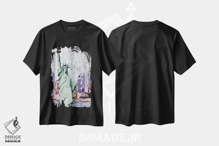 تیشرت مشکی طرح دار آمریکا، آبستره اثر ایرنا اورلوف | فروشگاه ایماژ