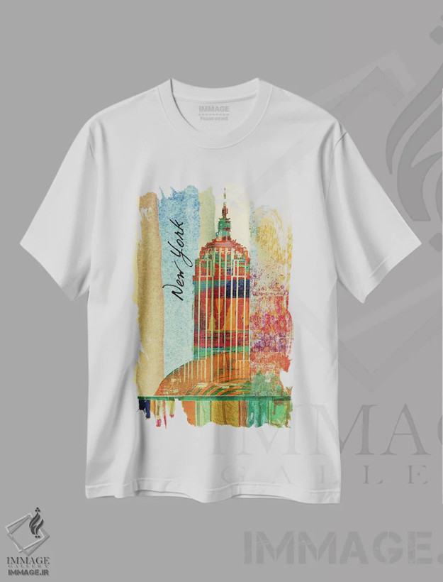 تیشرت سفید طرح دار نیویورک رنگارنگ چهارم، آبستره اثر ایرنا اورلوف | فروشگاه ایماژ