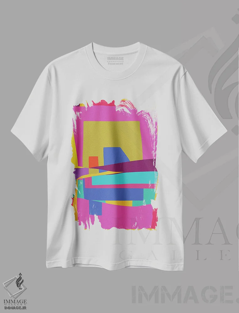 تیشرت سفید طرح دار تحول رنگارنگ شصت و یکم، آبستره اثر ایرنا اورلوف | فروشگاه ایماژ
