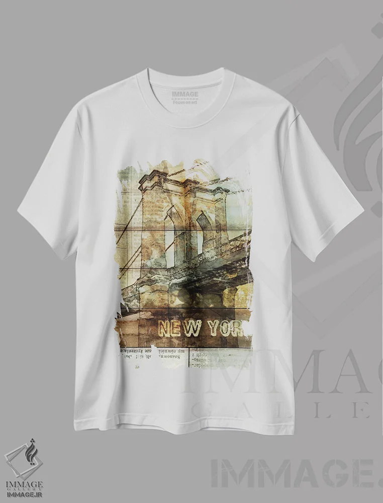 تیشرت سفید طرح دار پل بروکلین، نیویورک سیتی، نیویورک، تزئینی اثر ایرنا اورلوف | فروشگاه ایماژ