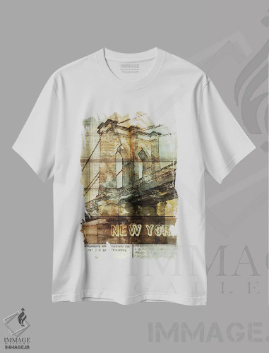 تیشرت سفید طرح دار پل بروکلین، نیویورک سیتی، نیویورک، تزئینی اثر ایرنا اورلوف | فروشگاه ایماژ