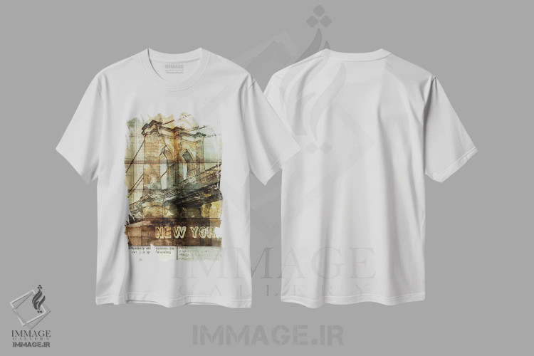 تیشرت سفید طرح دار پل بروکلین، نیویورک سیتی، نیویورک، تزئینی اثر ایرنا اورلوف | فروشگاه ایماژ