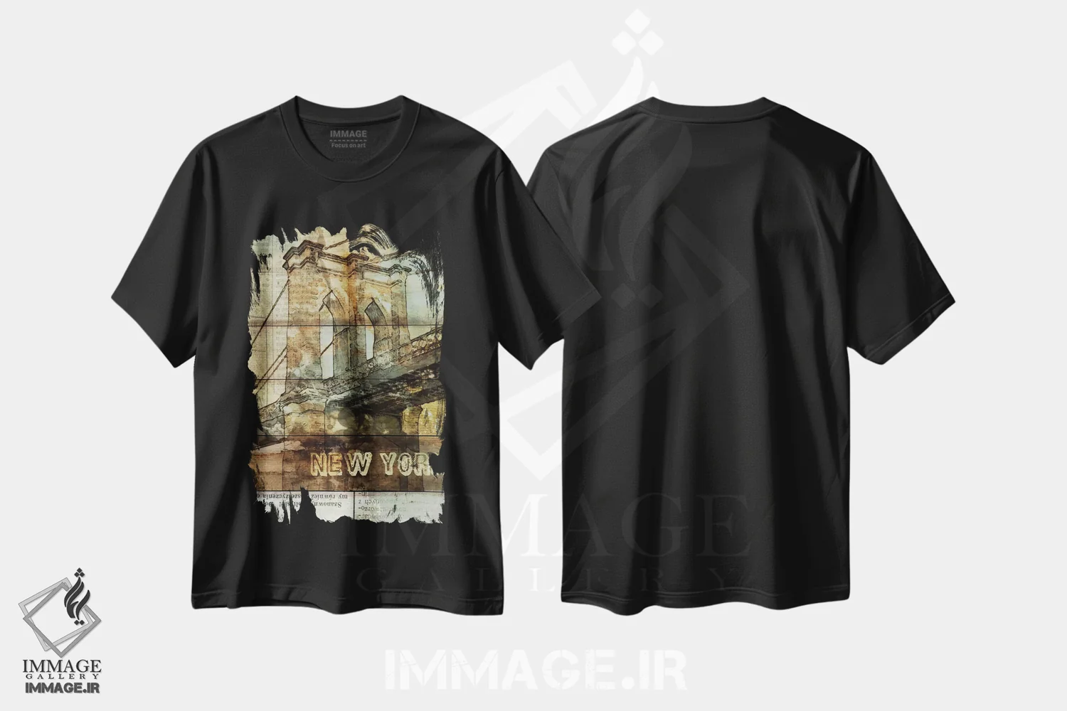 تیشرت مشکی طرح دار پل بروکلین، نیویورک سیتی، نیویورک، تزئینی اثر ایرنا اورلوف | immage.ir