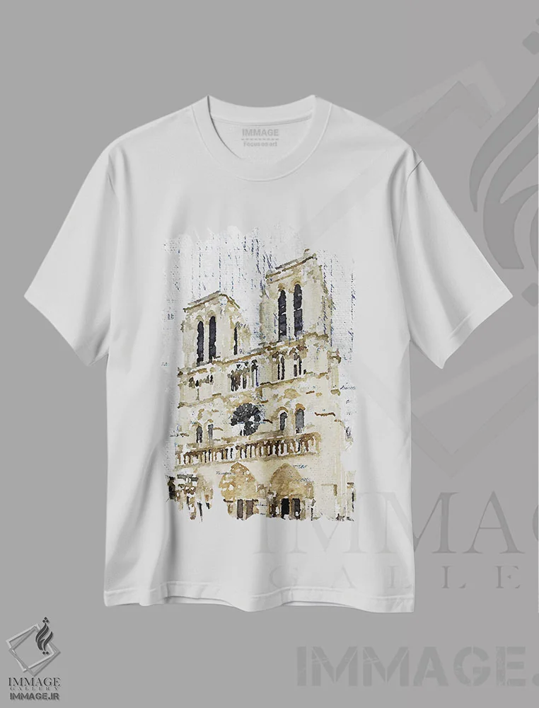 تیشرت سفید طرح دار نوتردام پاریس، آبستره اثر ایرنا اورلوف | immage.ir