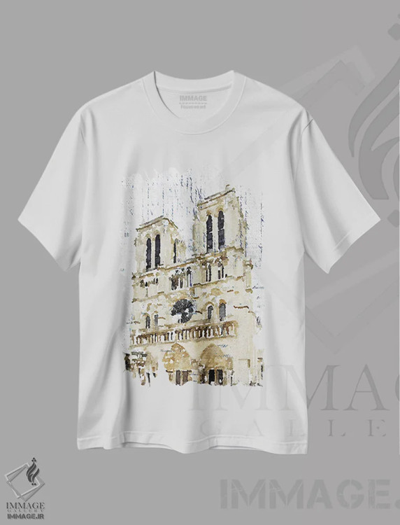 تیشرت سفید طرح دار نوتردام پاریس، آبستره اثر ایرنا اورلوف | immage.ir