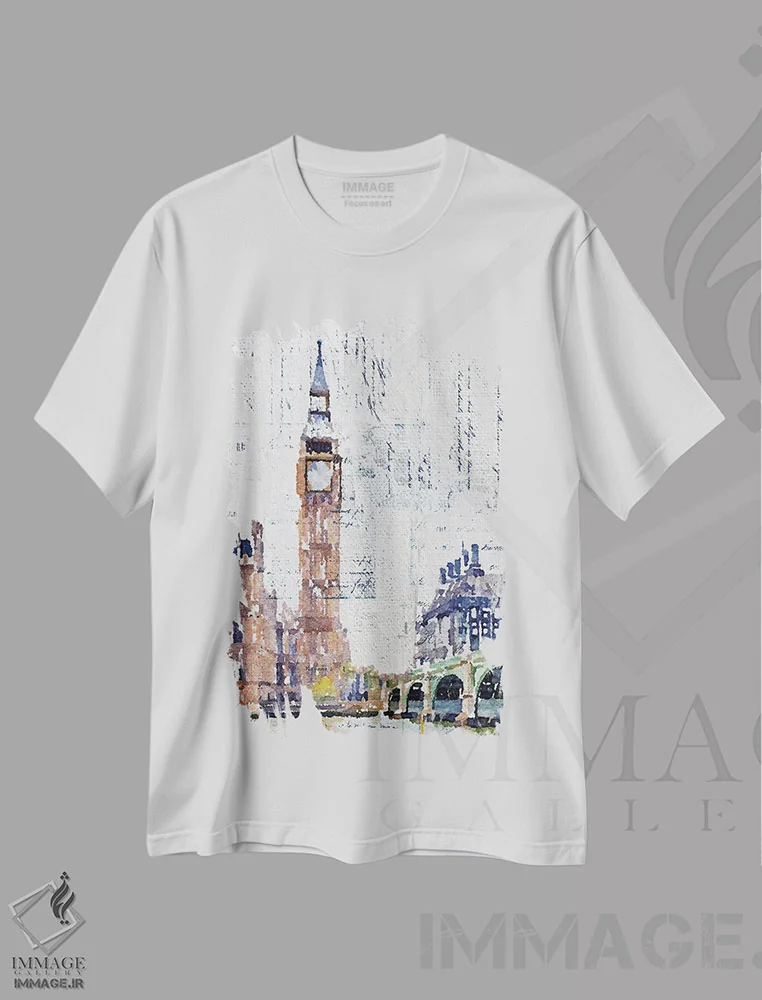 تیشرت سفید طرح دار لندن دوم، آبستره اثر ایرنا اورلوف | immage.ir