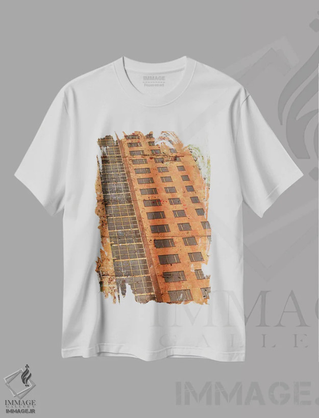 تیشرت سفید طرح دار ساختمان بلند دوم، تزئینی اثر ایرنا اورلوف | فروشگاه ایماژ