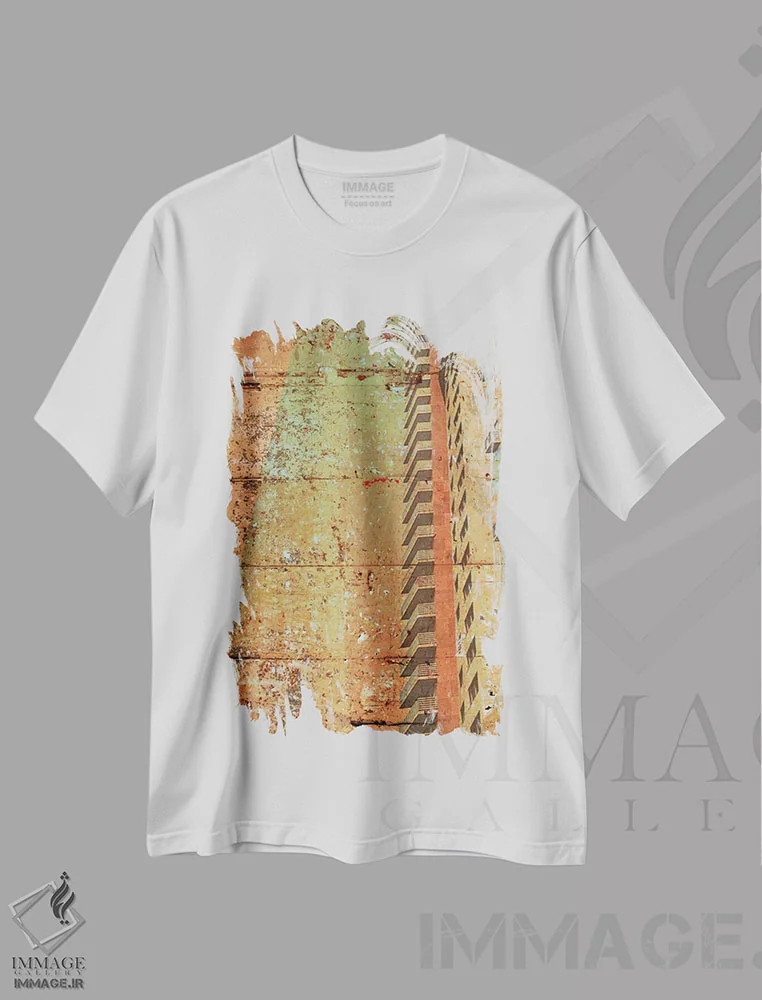تیشرت سفید طرح دار ساختمان بلند سوم، تزئینی اثر ایرنا اورلوف | immage.ir