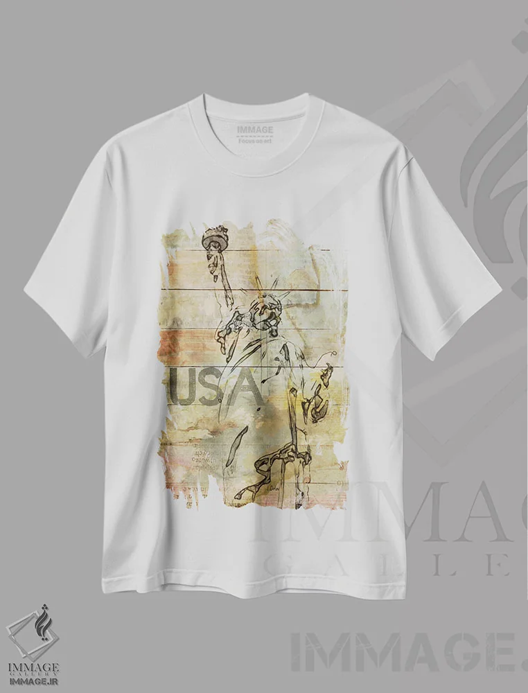 تیشرت سفید طرح دار بانوی آزادی، دکور آمریکایی اثر ایرنا اورلوف | immage.ir