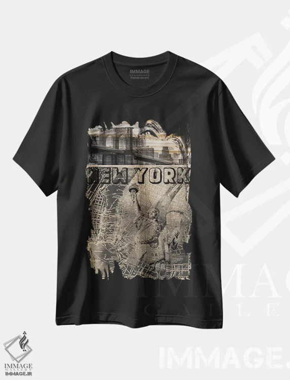 تیشرت مشکی طرح دار نیویورک، نقشه شهر قدیمی، تزئینی اثر ایرنا اورلوف | فروشگاه ایماژ