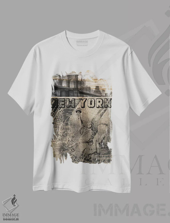 تیشرت سفید طرح دار نیویورک، نقشه شهر قدیمی، تزئینی اثر ایرنا اورلوف | immage.ir