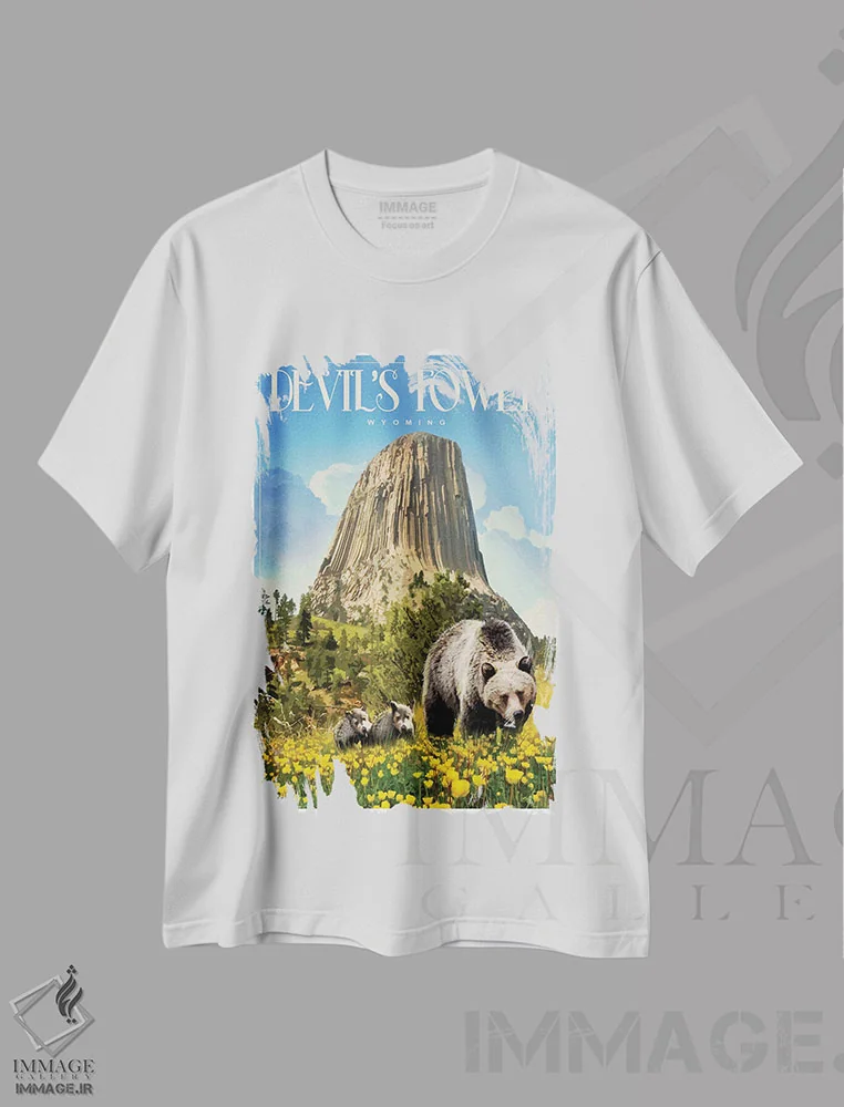 تیشرت سفید طرح دار برج شیطان، تزئینی اثر اولد رد تراک | immage.ir