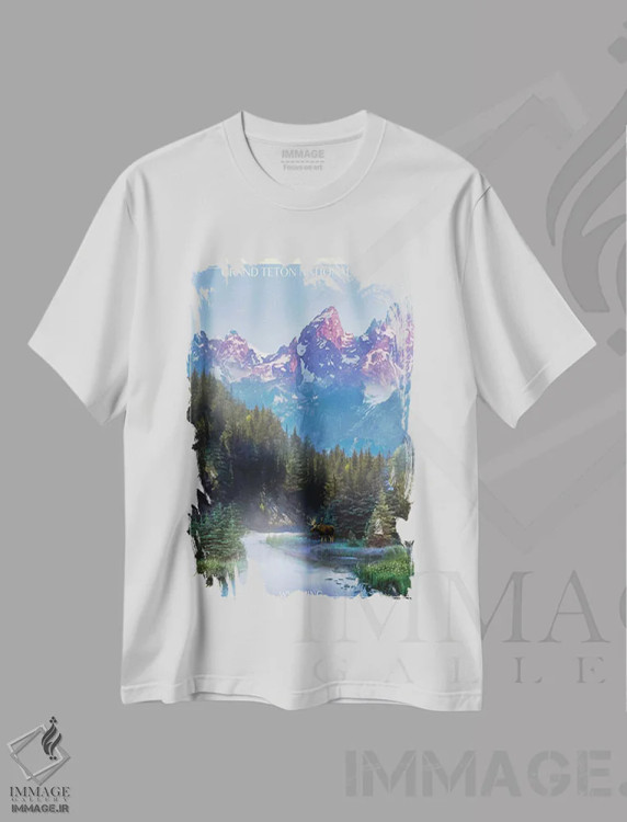 تیشرت سفید طرح دار کوه های گرند تتون، تزئینی اثر اولد رد تراک | immage.ir