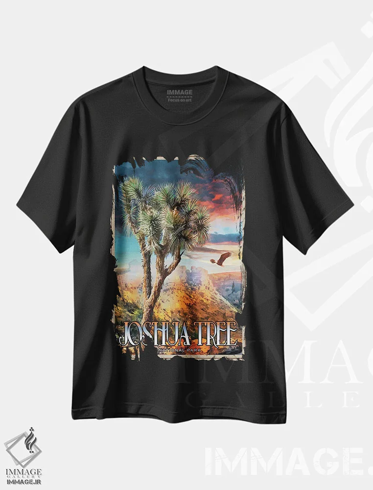 تیشرت مشکی طرح دار پارک ملی جاشوا تری، تزئینی اثر اولد رد تراک | immage.ir
