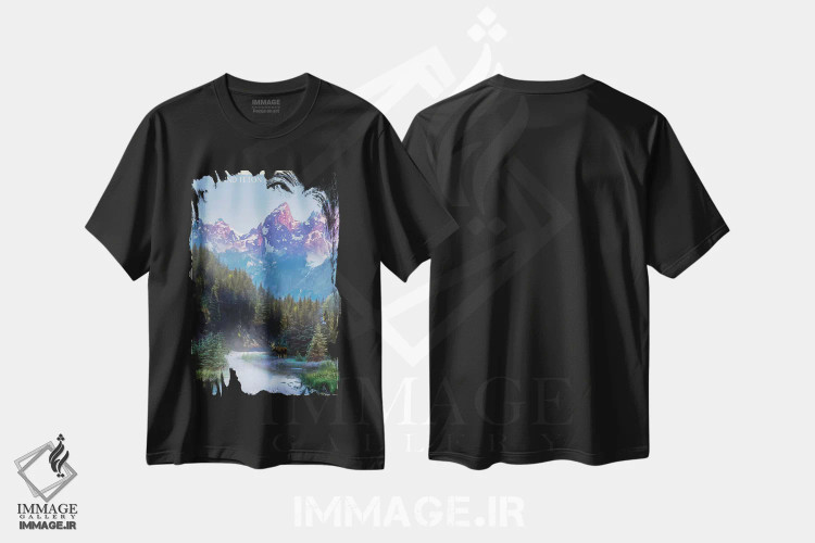 تیشرت مشکی طرح دار کوه های گرند تتون، تزئینی اثر اولد رد تراک | فروشگاه ایماژ