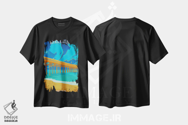 تیشرت مشکی طرح دار ساحل میرتل، دکور ساحلی اثر اولد رد تراک | فروشگاه ایماژ
