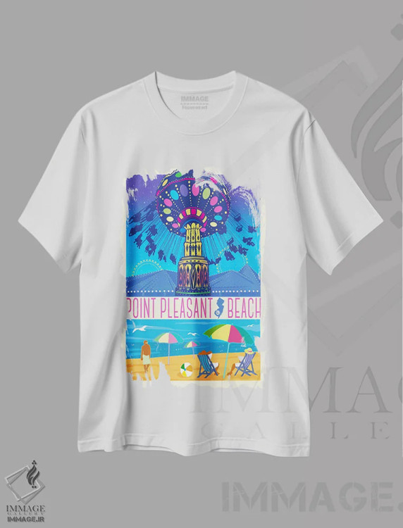 تیشرت سفید طرح دار ساحل پوینت پلزانت، نیوجرسی، دکور ساحلی اثر اولد رد تراک | فروشگاه ایماژ
