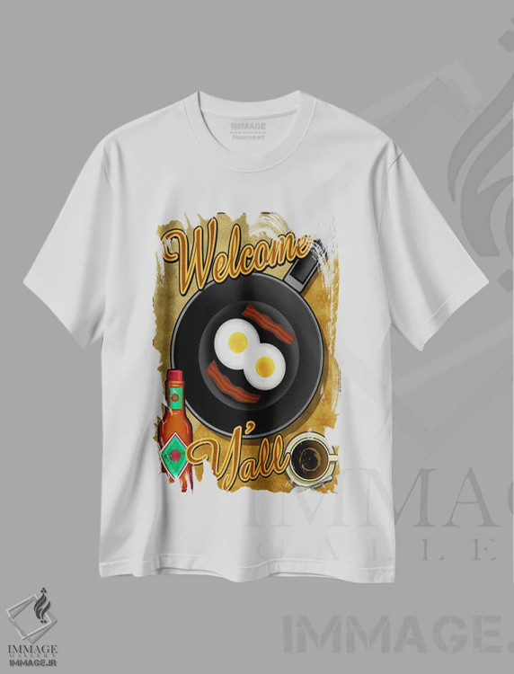 تیشرت سفید طرح دار خوش آمدید به همگی، هنر دیجیتال اثر اولد رد تراک | فروشگاه ایماژ