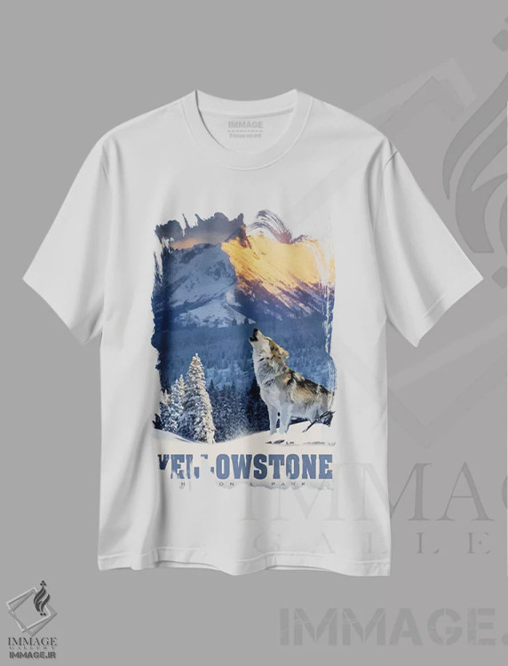 تیشرت سفید طرح دار گرگ یلواستون، هنر دیجیتال اثر اولد رد تراک | فروشگاه ایماژ