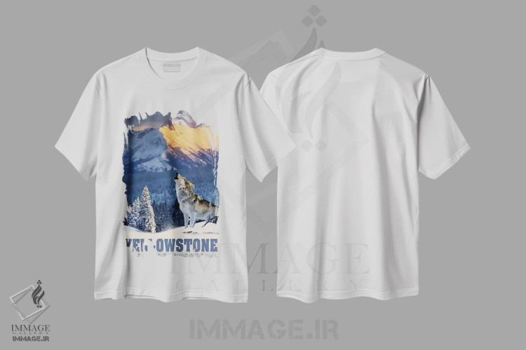 تیشرت سفید طرح دار گرگ یلواستون، هنر دیجیتال اثر اولد رد تراک | فروشگاه ایماژ