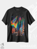 تیشرت مشکی طرح دار شهر رنگین، عکاسی ترکیبی اثر دانر اوروزکو | فروشگاه ایماژ