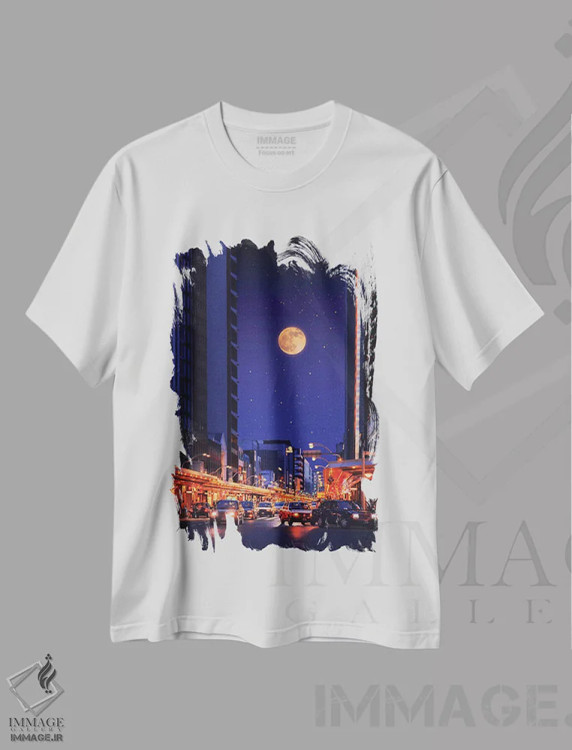 تیشرت سفید طرح دار شهر سینمایی، عکاسی ترکیبی اثر دانر اوروزکو | فروشگاه ایماژ