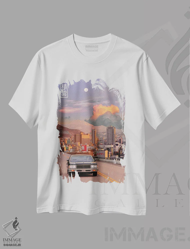 تیشرت سفید طرح دار ابر کومولوس در ژاپن اول، عکاسی ترکیبی اثر دانر اوروزکو | فروشگاه ایماژ