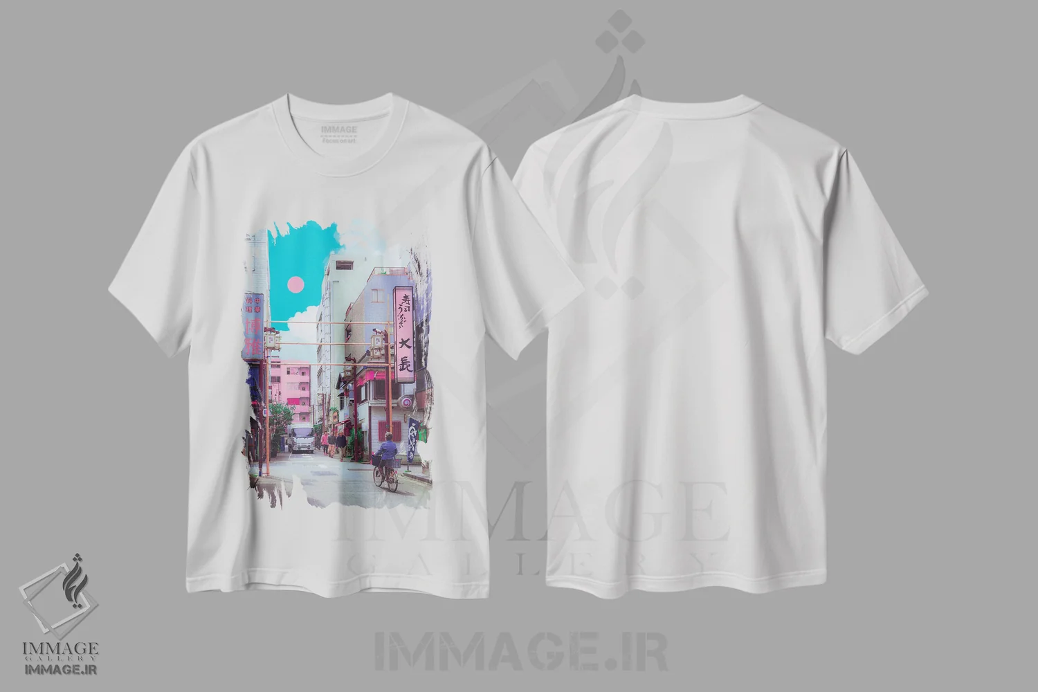 تیشرت سفید طرح دار کیوتو شهر پاستلی، عکاسی ترکیبی اثر دانر اوروزکو | فروشگاه ایماژ