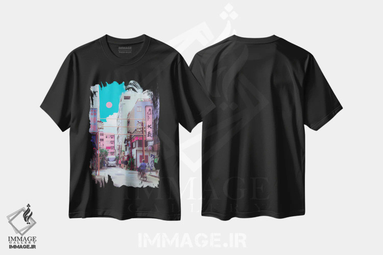 تیشرت مشکی طرح دار کیوتو شهر پاستلی، عکاسی ترکیبی اثر دانر اوروزکو | immage.ir
