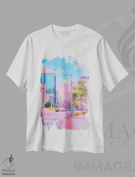 تیشرت سفید طرح دار ماتسویاما شهر پاستلی دوم، عکاسی ترکیبی اثر دانر اوروزکو | immage.ir