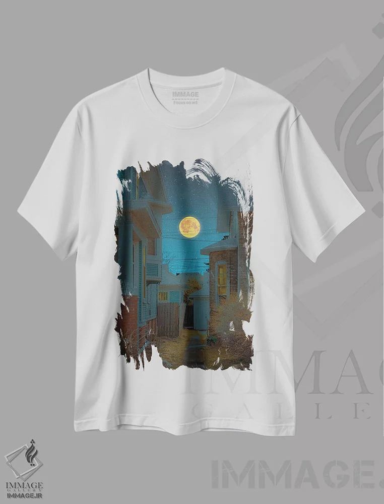 تیشرت سفید طرح دار نور ماه سوم، عکاسی ترکیبی اثر دانر اوروزکو | فروشگاه ایماژ
