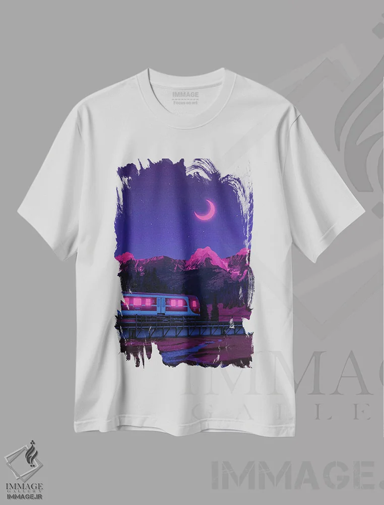 تیشرت سفید طرح دار جهان های نئون ۳، عکاسی ترکیبی اثر دانر اوروزکو | فروشگاه ایماژ