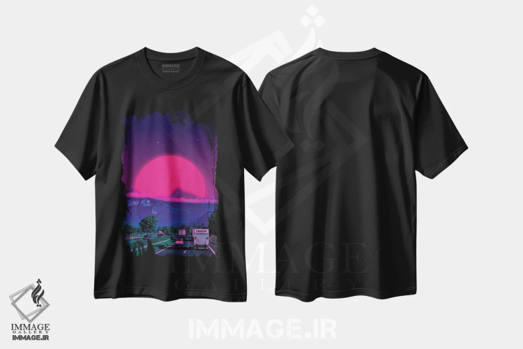 تیشرت مشکی طرح دار جهان های نئون ۴، عکاسی ترکیبی اثر دانر اوروزکو | فروشگاه ایماژ