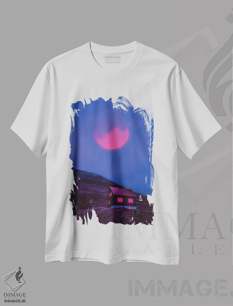 تیشرت سفید طرح دار جهان های نئون ۵، عکاسی ترکیبی اثر دانر اوروزکو | فروشگاه ایماژ