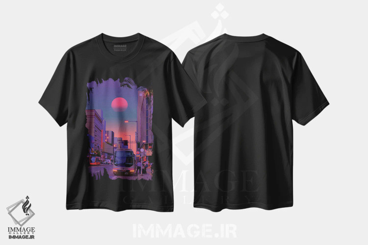 تیشرت مشکی طرح دار جهان های نئون ۶، عکاسی ترکیبی اثر دانر اوروزکو | فروشگاه ایماژ